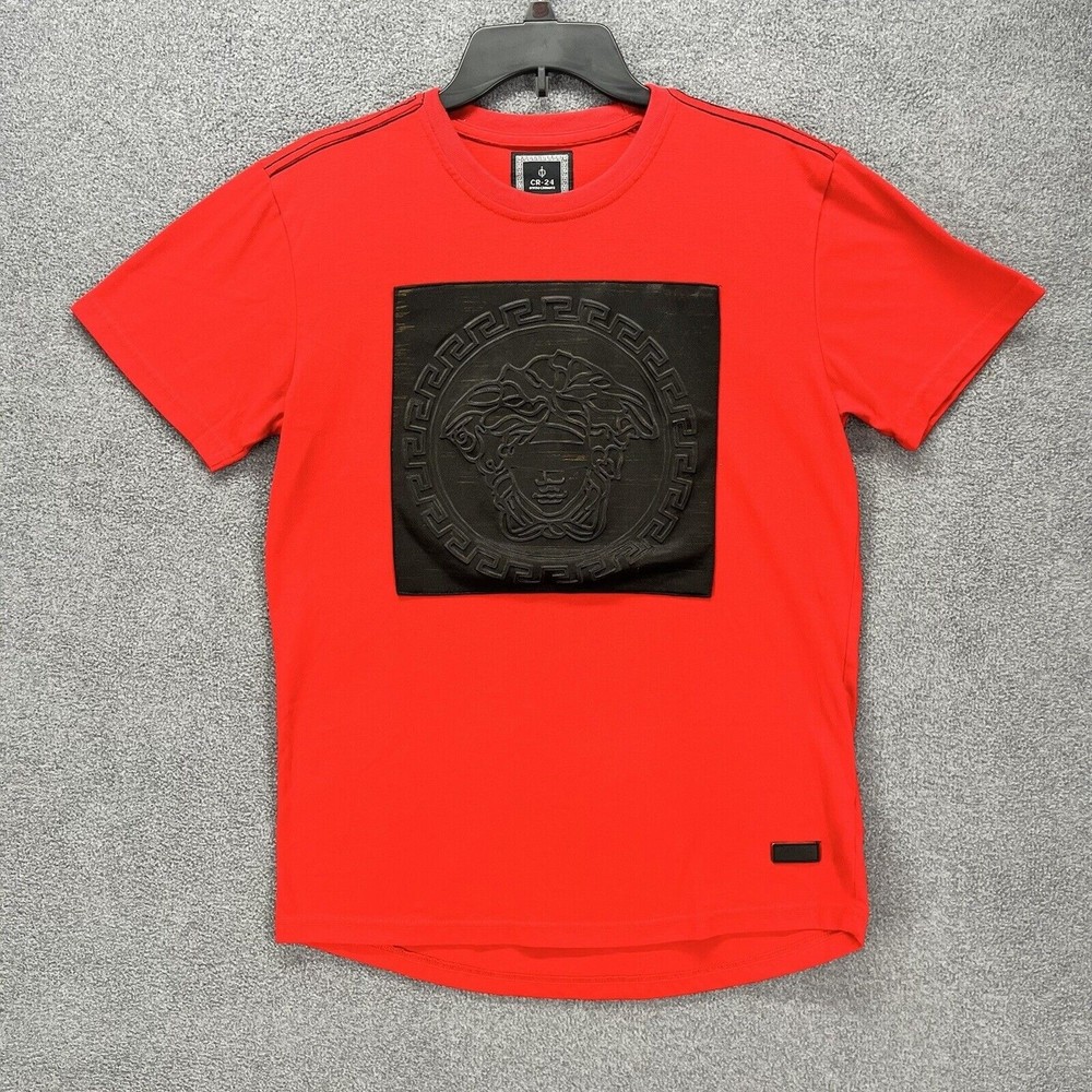 CR-24 T-shirt Mens Size S Red Embossed 3D face black square Bordo Cromato‎